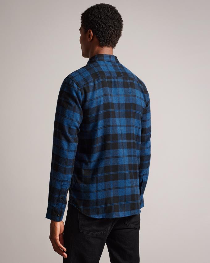 Chemises Ted Baker Long Sleeve Check Flannel Bleu Marine Homme | OUZ-07508562